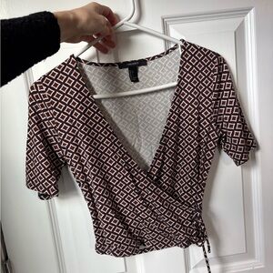 Forever 21 Maroon Diamond Pattern Wrap Blouse